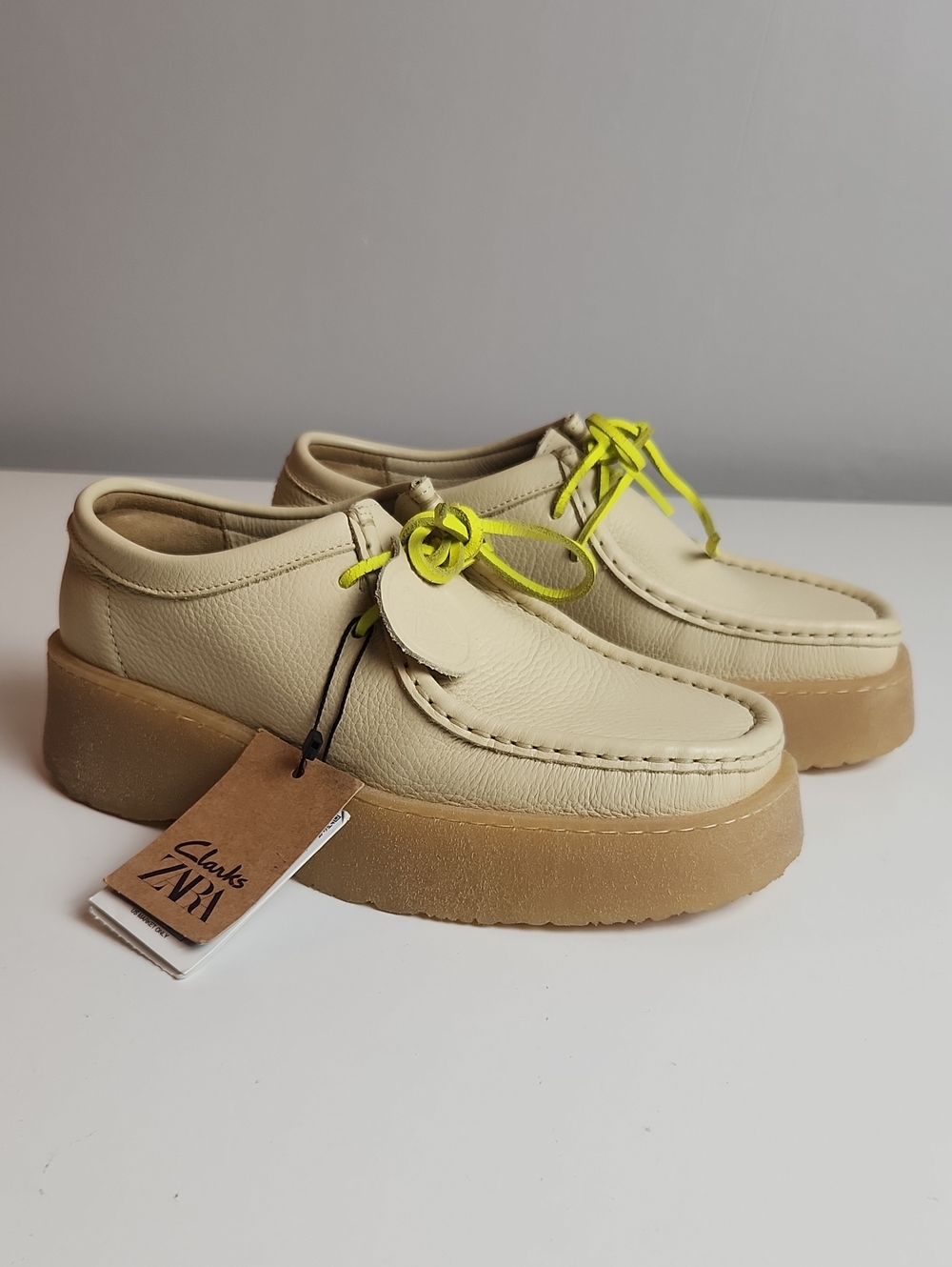 ZARA X CLARKS NWT Off White Leather Lace Up Wallabee in Sz 39